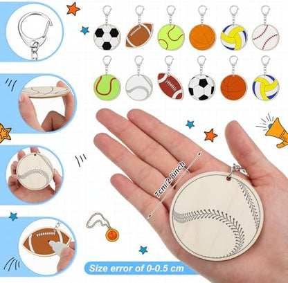 Trnayi 36 Pcs Sports Ball Unfinished Wood Keychains Color Your Own Craft - Image 2