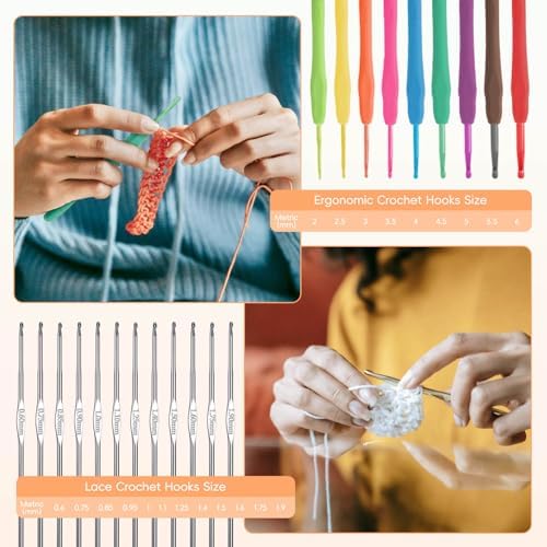 HATINXIA 58pcs Crochet Kit Beginners, Crochet Hook Set with Yarn, Portable Crocheting Kit for Starter, Ergonomic Crochet Needles Tools DIY Knitting Accessories for Experienced Crochet Lovers, Cats - Image 4