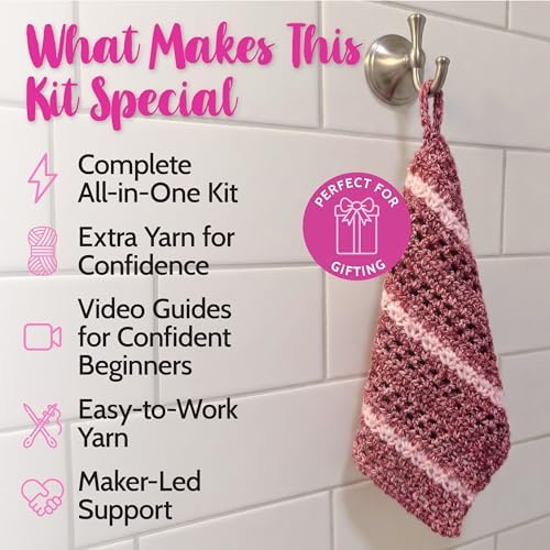 KnitPal Dishcloth Crochet Kit for Beginners (Cherry Red + Blush Pink) - Image 2