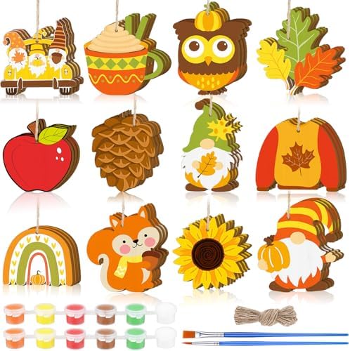 JellyArch 36 Pcs Thanksgiving Fall Wood Crafts Cutouts for Kids & Adults, Autumn Maple Leaf Blank Unfinished Wooden Slices, DIY Paint Ornaments Hanging Home Decorations for Boys Girls School Party by JellyArch