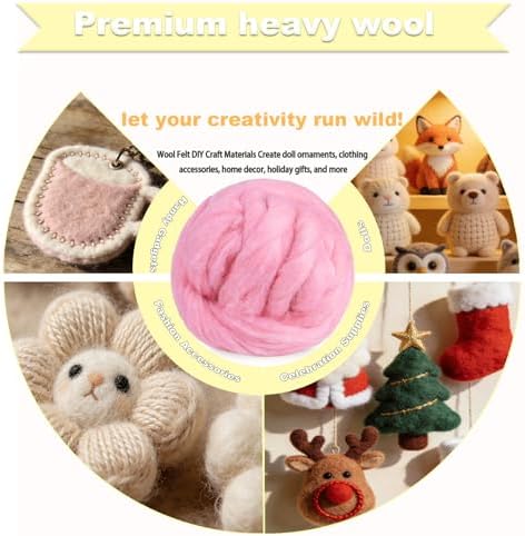 Wool Roving-3.5oz Needle Felting Wool, Soft Multi-Color Wool Fiber, Perfect Felting Wool Pure Wool, Chunky Yarn, for DIY Crafts, NeedleFelting Projects,and Artwork (Pink Cherub) - Image 3