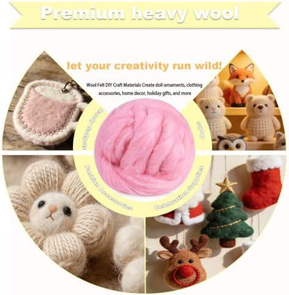 Wool Roving-3.5oz Needle Felting Wool, Soft Multi-Color Wool Fiber, Perfect Felting Wool Pure Wool, Chunky Yarn, for DIY Crafts, NeedleFelting Projects,and Artwork (Pink Cherub) - Image 3