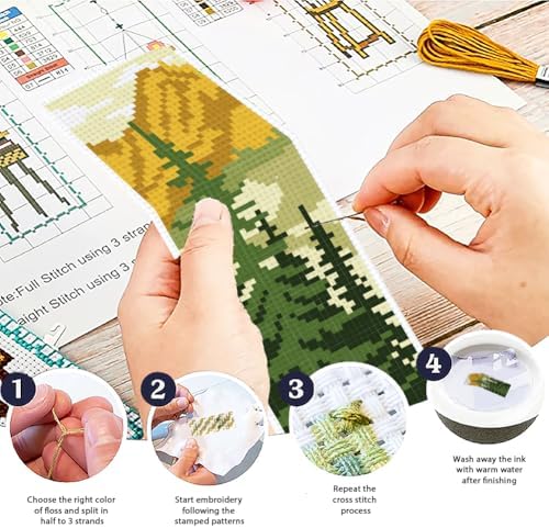 ACRNIGHEET 6PCS Cross Stitch Bookmark Kit for Beginner Pine Stamped Cross Stitch Kits Needlepoint Kit for Adults DIY Tassel Embroidery Bookmark Kits with Instructions Craft Gift 8.5"x3" 11CT - Image 4