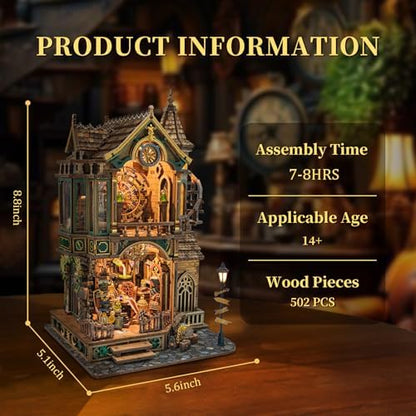 Magic Clock Tower Book Nook, Miniature Building Kit with LED Light - Image 3