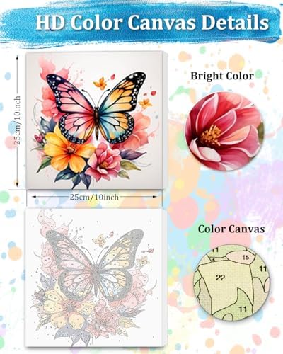 TOCARE Framed Paint by Numbers Kit for Adults,Butterfly Paint by Number Framed, Adult Paint by Number Kits on Canvas Framed Flower Butterfly for Home Wall Decor (10x10 Inch, Without Easel) - Image 2