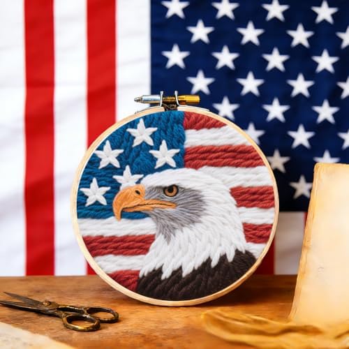 BEUNITONE 2Pcs Punch Needle Kit for Beginners, American Flag Starter Embroidery Kits with Frame & Instructions, Needle Felting Kit Poke Art for Adults DIY Craft for Coasters, Bags, Clothes Decor - Image 5