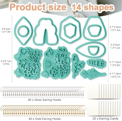 beinkmake 14Pcs Flower Leaf Polymer Clay Cutters Set Basic Geometric Clay Earrings Cutters for Adults Polymer Jewelry Cutter with Earrings Accessories DIY Craft Supplies - Image 2