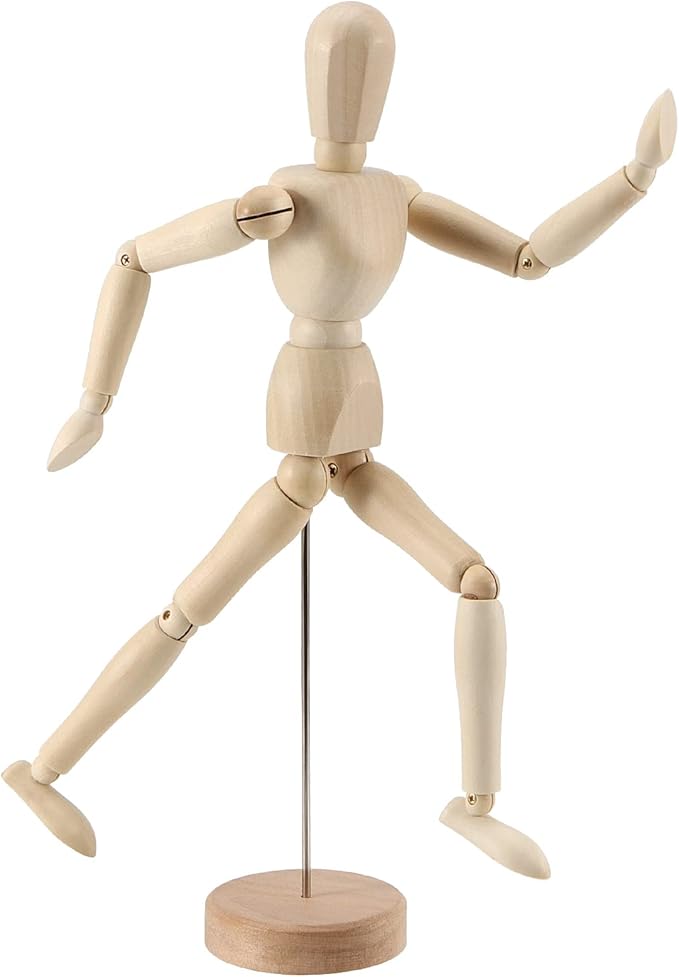 JOIKIT 4 Pack 8.5 Inch Wooden Artists Model, Wooden Art Mannequin Articulated Mannequin with Stand and Posable Body, Movable Wooden Manikin for Drawing The Human Figure