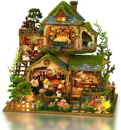 Forest Miniature Dollhouse Kit, DIY Mini House Making Kit with LED by Weservehomeforbetterlife