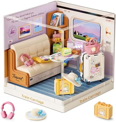 Train Carriage Super Miniature House Kit - DIY Plastic 3D Model Building Set for Teens, Build Your Own Cozy Train Scene with Dustproof Case, Creative Craft Gift for Girls Women by Unknown