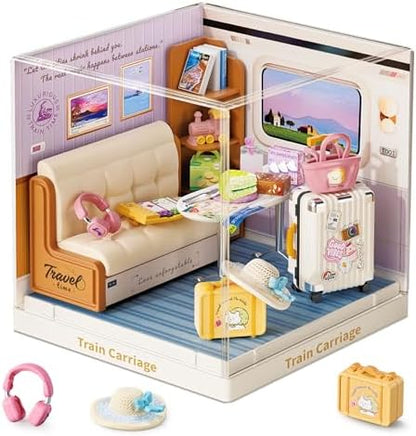 Train Carriage Super Miniature House Kit - DIY Plastic 3D Model Building Set for Teens, Build Your Own Cozy Train Scene with Dustproof Case, Creative Craft Gift for Girls Women by Unknown