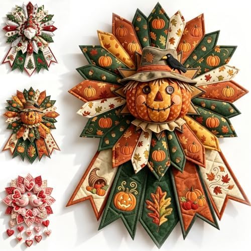 Beginner-Friendly 12- Month Themed 3D Quilted Door Hanger Sewing Kit Collection, DIY Fabric Patchwork Adults Craft Kit, Fall Art Wall Decor, Christmas Holiday Hanger，U2 by Unknown