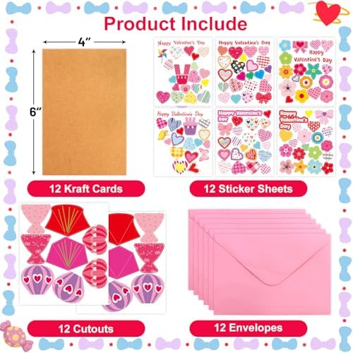 ceiba tree Valentine's Day Crafts for Kids Cards Making Kits 12 Pcs DIY 3D Hot Air Balloon Bouquet Greeting Card with Cutouts Sticker and Envelopes Bulk for Classroom Activities Party Favors - Image 2