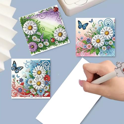 6Pcs Greeting Card DIY Diamond Art Painting Greeting Cards Special Shaped Holiday Blessing Folding Card Kit with Envelope Arts Crafts for Birthday Festival-Flowers03 - Image 2