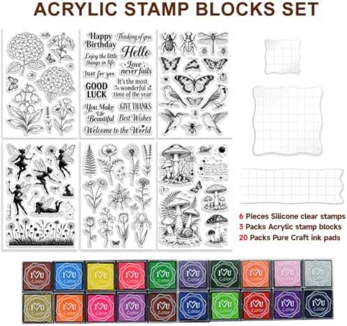 6Pcs Flower Clear Stamps for Card Making, Mushroom Silicone Stamps for Crafting & DIY Scrapbooking, Butterfly Journaling Decor,Flower Fairies,Birthday Words with Blessings - Image 2