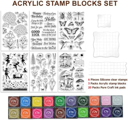 6Pcs Flower Clear Stamps for Card Making, Mushroom Silicone Stamps for Crafting & DIY Scrapbooking, Butterfly Journaling Decor,Flower Fairies,Birthday Words with Blessings - Image 2