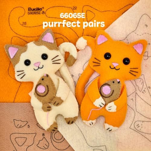 Bucilla, Felties Perfect Pairs Felt Embroidery Craft Kit, for DIY Arts and Crafts Projects, Purrfect Pair, Set of 2 - Image 3