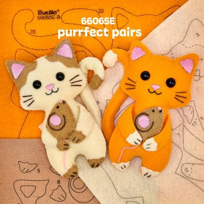 Bucilla, Felties Perfect Pairs Felt Embroidery Craft Kit, for DIY Arts and Crafts Projects, Purrfect Pair, Set of 2 - Image 3