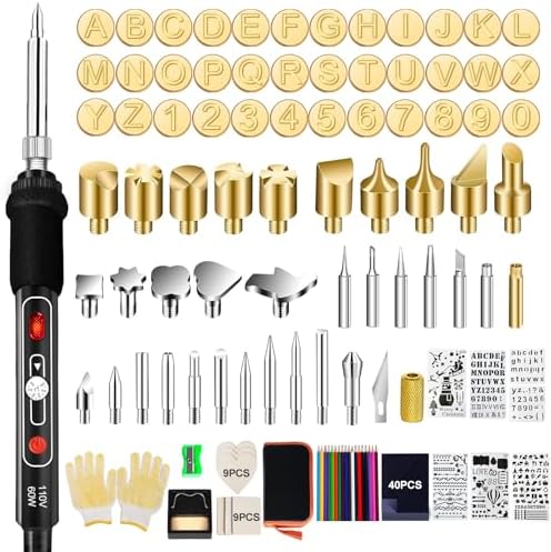 Wood Burning Kit, 163 Pcs Wood Burner Tool Kit with letters and numbers, Pyrography Pen with Adjustable Temperature Control Various Tips Stencils, Woodworking Leather Embossing Carving Soldering-black by PHCODLAN