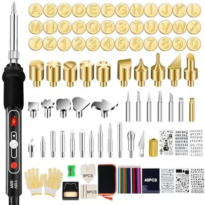 Wood Burning Kit, 163 Pcs Wood Burner Tool Kit with letters and numbers, Pyrography Pen with Adjustable Temperature Control Various Tips Stencils, Woodworking Leather Embossing Carving Soldering-black by PHCODLAN