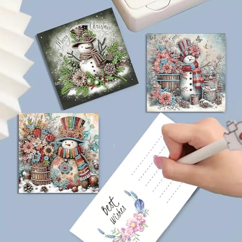 LAKEQUILL DIY Diamond Art Cards Kit, 6 Packs Diamond Painting Cards, Diamond Art Cards with Envelope for Christmas Birthday Thanksgiving Day Holiday - Snowman - Image 2