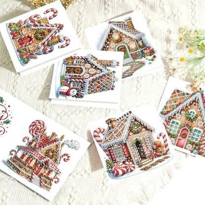 6Pcs Christmas Greeting Card DIY Diamond Art Painting Greeting Cards Special Shaped Diamond Blessing Folding Card Kit Arts Crafts for Birthday Festival-Gingerbread House - Image 5