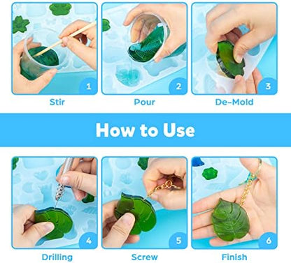 Mocoosy 182Pcs Resin Molds Silicone Kit for Keychains, 32 Cavities Silicone Molds for Epoxy Resin Casting, Variety Shaped Resin Key Chain Molds Making Set DIY Ornaments Crafts Supplies - Image 7