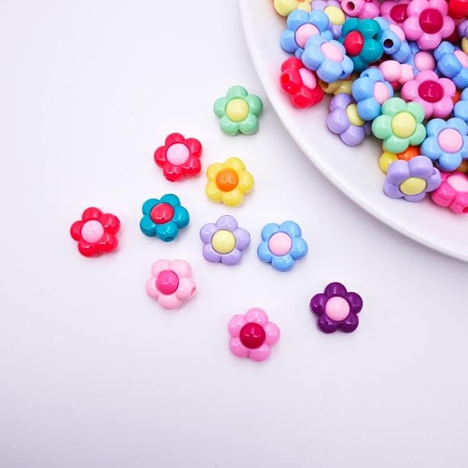 INSPIRELLE 100pcs Large Size Acrylic Flower Beads Cute 16mm Multicolor Beads for Jewelry Making and Crafting