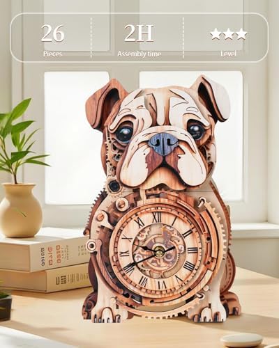 3D Puzzles for Adults-Wooden Bulldog Clock Puzzle DIY Clock Model Kit - Image 5