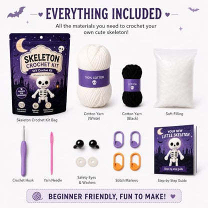 Halloween Skeleton Crochet Kit for Beginners, DIY Amigurumi Kit - Image 2