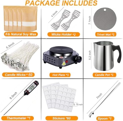 BBAXI Candle Making Kit with Hot Plate for Melting Wax with 5lb Soy Wax - Image 2