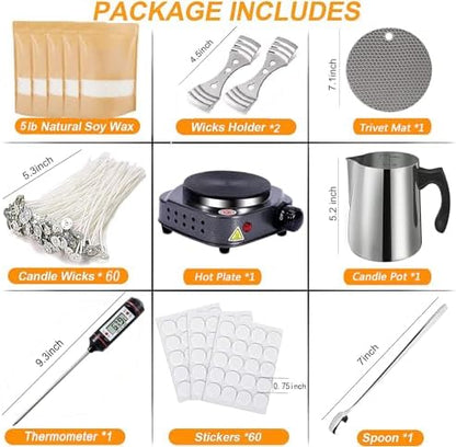 BBAXI Candle Making Kit with Hot Plate for Melting Wax with 5lb Soy Wax - Image 2