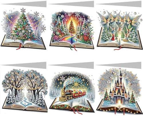 jinglinhh 6pcs Diamond Art Painting Christmas Book Scenery Christmas Tree Castle Greeting Cards with Envelopes, DIY Card Making Kits for Adults, Diamond Art Postcards Holiday Cards Craft Gifts by Unknown