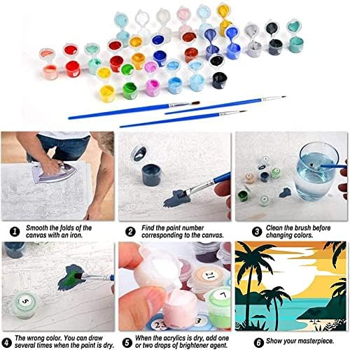 AOSGEDY 4 Pack Paint by Numbers for Adults and Kids Beginner，Landscape-Beach DIY Acrylic Painting Paint by Numbers Kits on Canvas for Kids Ages 4-8-12 Perfect for Home Wall Decor(8x8in) - Image 6