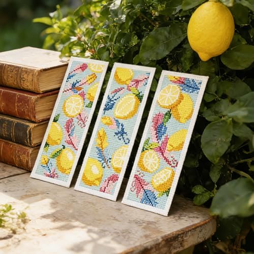 ORIGACH 6 Set Fresh Lemon & Feather Cross Stitch Bookmark Kit for Beginner - Image 5