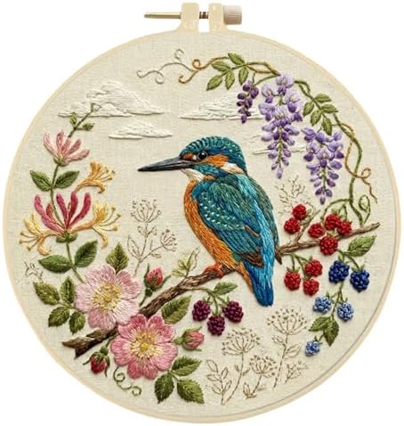 FRANDEK DIY Flower Bird Stamped Embroidery Kit with Hoop for Adults by FRANDEK