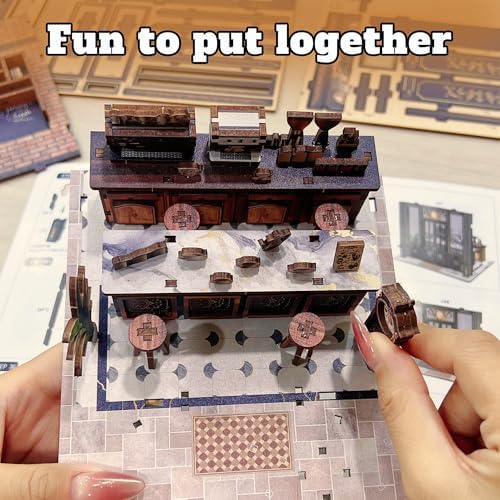 Coffee Shop Book Nook Kit, DIY Miniature House Kit with Led Light - Image 4