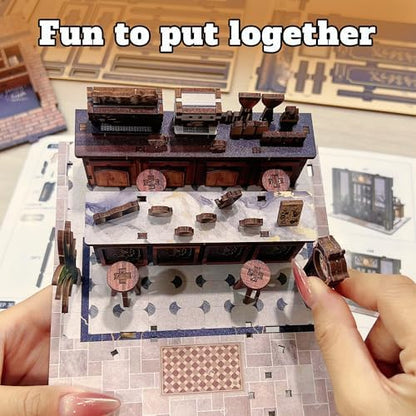 Coffee Shop Book Nook Kit, DIY Miniature House Kit with Led Light - Image 4