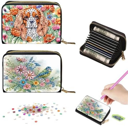 DDGYP 2PCS PU Leather Dog Butterfly Diamond Art Kits Zipper Card Holder by DDGYP