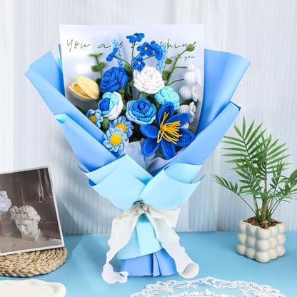 Iuuidu Crochet Kit, Flower Bouquet Crochet Kit for Beginners Blue - Image 5