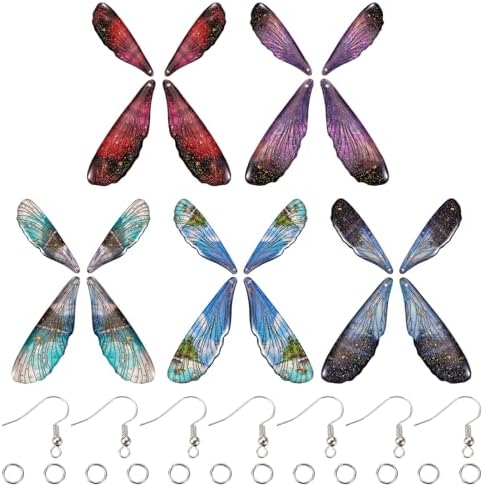 FASHEWELRY 20Pcs Resin Butterfly Wing Charms Transparent Insects Wing Charms 5 Colors Dragonfly Wing Pendants with Jump Rings Earring Hooks for Crafts Jewelry Making - Image 6