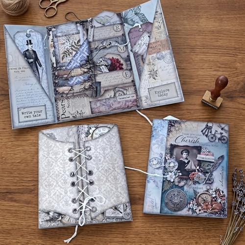 XINPOCUT Vintage Folding Folio Junk Journal Kit,Folio Booklet Craft Kit, Junk Journal Kit, Scrapbooking Supplies, Journaling Decor, Mini Folio Writer Folder Project, Arts & Crafts Gifts by Unknown