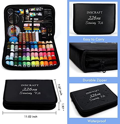 Large Sewing KIT, 226 PCS Premium Sewing Supplies with 43 XL Thread Spools, Leather Case, Scissors, Thread, Needles and Accessories, Sewing Set for Adults, Emergency, and Home by Inscraft - Image 4