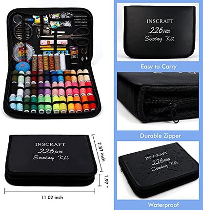 Large Sewing KIT, 226 PCS Premium Sewing Supplies with 43 XL Thread Spools, Leather Case, Scissors, Thread, Needles and Accessories, Sewing Set for Adults, Emergency, and Home by Inscraft - Image 4