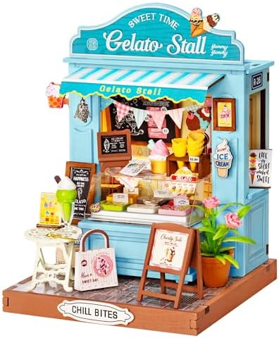 Rolife DIY Miniature Kit Mini Building Dollhouse Gelato Stall, Miniverse Lifestyle Mini Bookshelf Decoration, DIY Hobbies for Craftsman (Gelato Stall) by Rolife