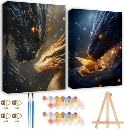 KYOQFVN 2 Pack Dragon Paint by Numbers Kit for Adults Beginner with Framed, Dragon Paint by Number Kits for Adults Beginner, DIY Painting by Number Kits for Home Wall Decor 8x12inch by KYOQFVN