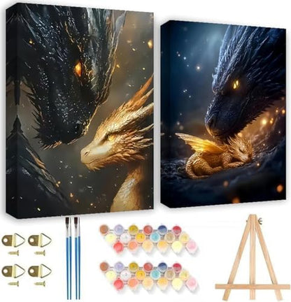 KYOQFVN 2 Pack Dragon Paint by Numbers Kit for Adults Beginner with Framed, Dragon Paint by Number Kits for Adults Beginner, DIY Painting by Number Kits for Home Wall Decor 8x12inch by KYOQFVN