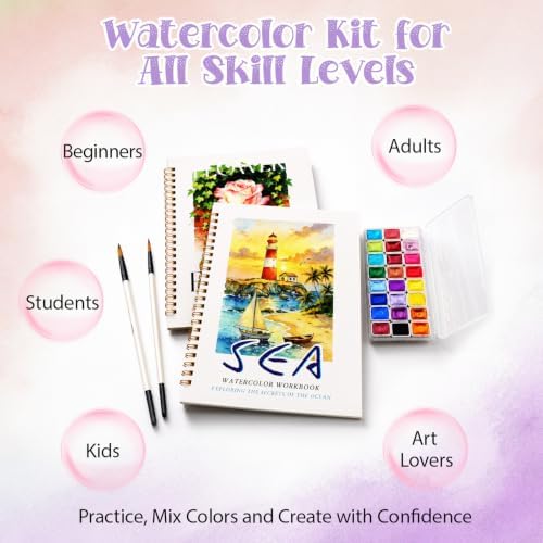 2 Pack Watercolor Workbooks for Beginners with 24 Paint Colors & Pens - Image 7