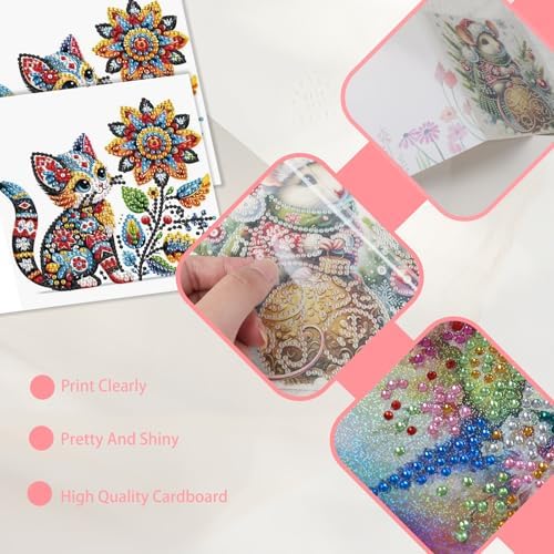 JISHSHAY 6 PCS Cat Diamond Painting Greeting Cards Cat Diamond Art Birthday Cards with Envelopes Gem Art Gem Painting Mosaic Kits for Adults for Thanksgiving Birthday Anniversary Valentine Festival - Image 5