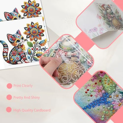 JISHSHAY 6 PCS Cat Diamond Painting Greeting Cards Cat Diamond Art Birthday Cards with Envelopes Gem Art Gem Painting Mosaic Kits for Adults for Thanksgiving Birthday Anniversary Valentine Festival - Image 5